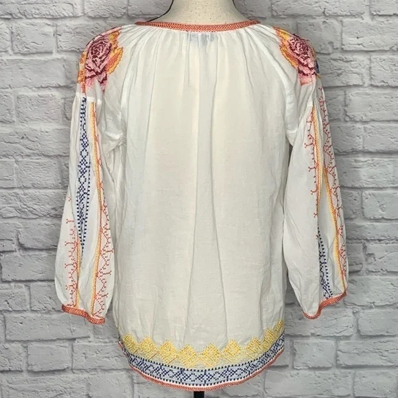 Tolani Floral Embroidered Tassel Tie Peasant Top - Picture 6 of 11